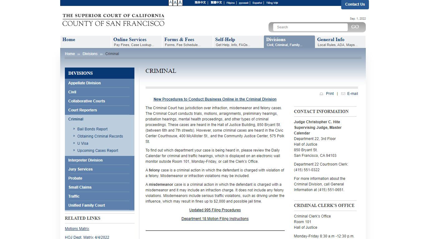 Criminal | Superior Court of California - County of San Francisco